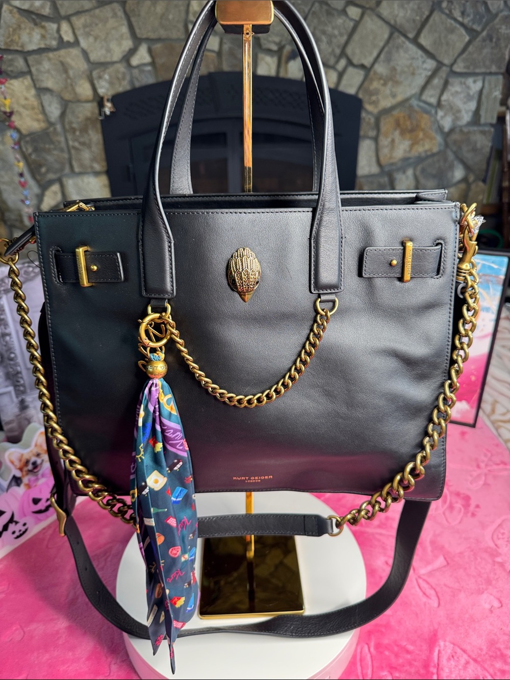 Kurt Geiger "The Sloane" large 3-way Black Tote NWT 13.5"L x 10.5"H x 5"D